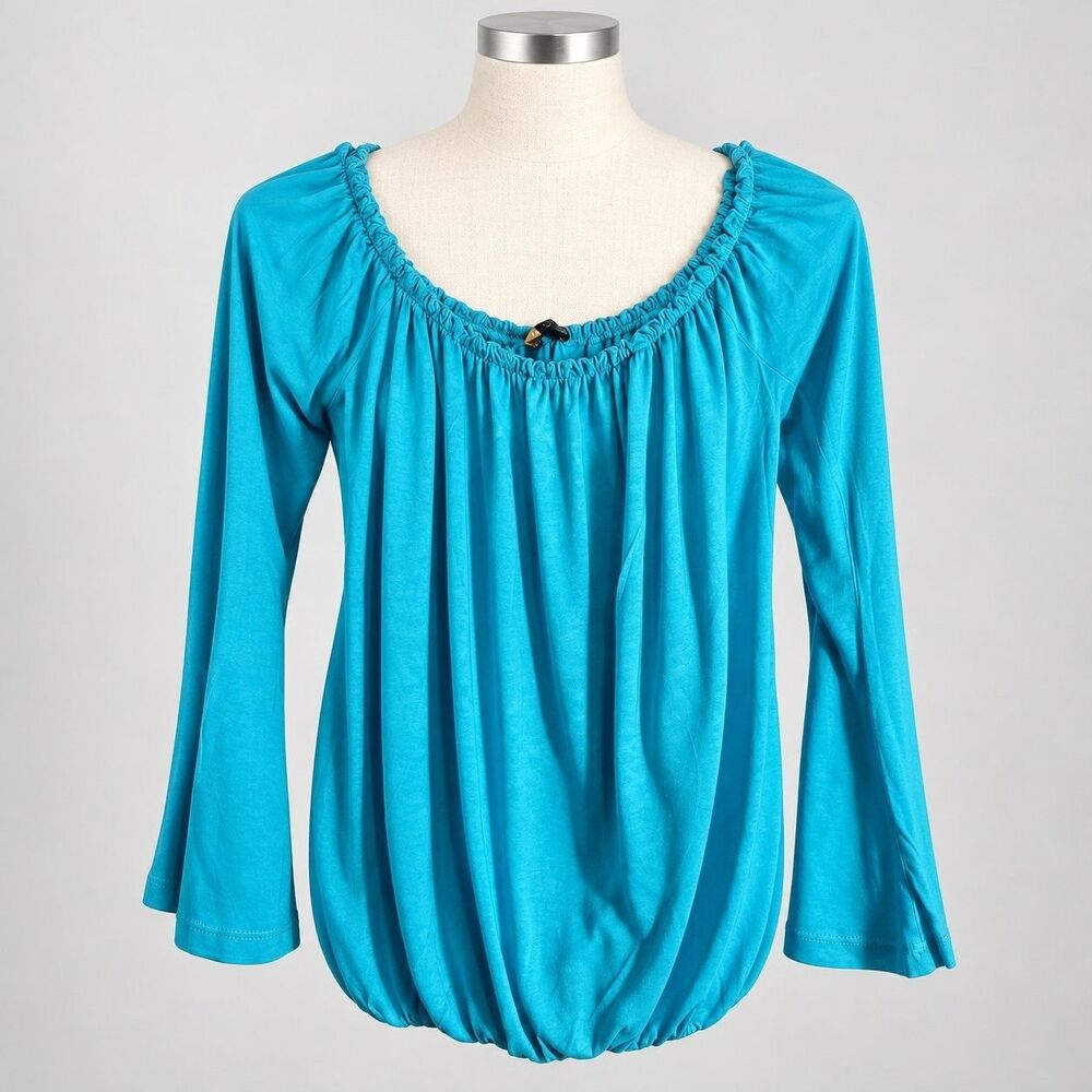 Lascana for Venus Blue Off Shoulder Bell Sleeve Bubble Hem Blouse Top Size XS